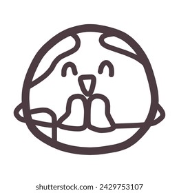 Illustration of a cute deformed character of the earth smiling and clasping hands.