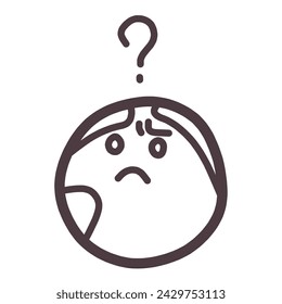 Illustration of a cute deformed character of the earth with a question in his mind.