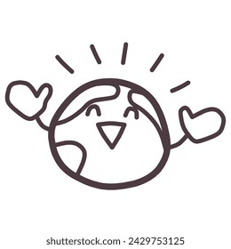 Illustration of a cute deformed character of the earth raising his hands in joy.