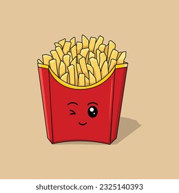 illustration of cute delicious french fries in a red cup. character fries. cup vector french fries.