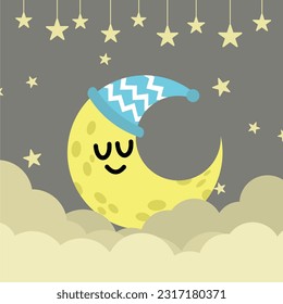 illustration of a cute design on the theme of the night sky. suitable for cloth motifs, pillows, blankets, greeting cards and backgrounds for children's rooms etc.