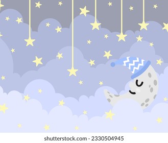 illustration of a cute design on the theme of the night sky. suitable for cloth motifs, pillows, blankets, greeting cards and backgrounds for children's rooms etc.