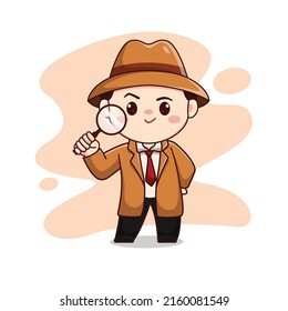 Illustration of cute detective bring a magnifying glass  chibi character