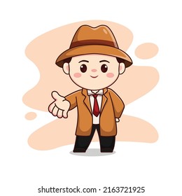 Illustration of cute detective cartoon chibi character