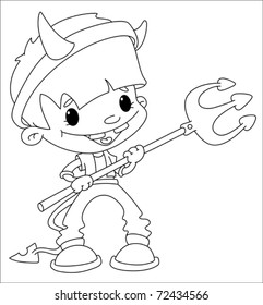 illustration of a cute devil boy outlined