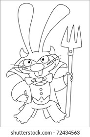 illustration of a cute devil rabbit outlined