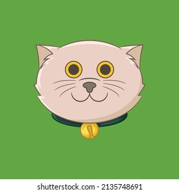 Illustration cute dilute cat and green necklace   bell