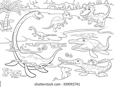 illustration of cute dinosaurs cartoon for coloring EPS10 File  simple Gradients