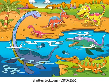 illustration of cute dinosaurs cartoon  EPS10 File  simple Gradients