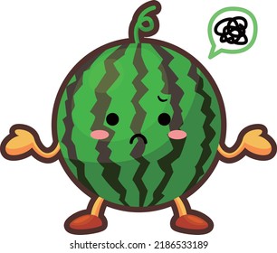 Illustration of a cute disgruntled watermelon character