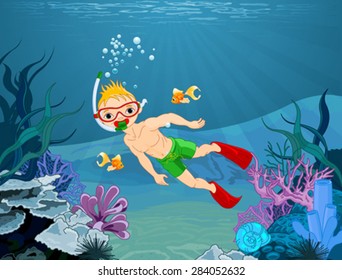 Illustration of cute diver boy