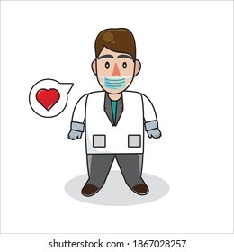 illustration of a cute doctor mascot wearing a mask in the Covid-19 pandemic