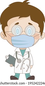 Illustration of a cute doctor in a mask with a folder and a statoscope