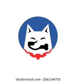 illustration of a cute dog biting a bone, good for dog food logo or pet food logo.