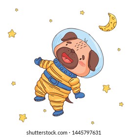 Illustration with cute dog cartoon astronaut in space