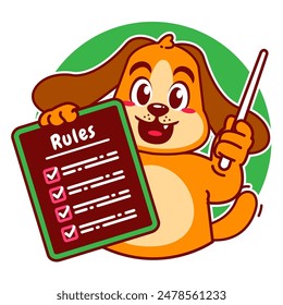 Illustration of Cute Dog Cartoon Character Holding a Checklist or list of rules