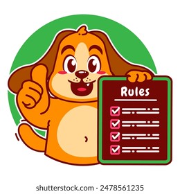 Illustration of Cute Dog Cartoon Character Holding a Checklist or list of rules