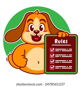 Illustration of Cute Dog Cartoon Character Holding a Checklist or list of rules