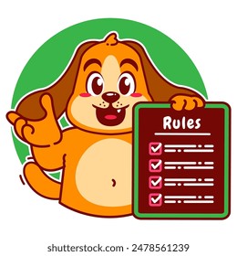 Illustration of Cute Dog Cartoon Character Holding a Checklist or list of rules