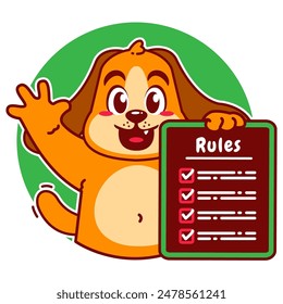 Illustration of Cute Dog Cartoon Character Holding a Checklist or list of rules