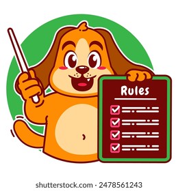 Illustration of Cute Dog Cartoon Character Holding a Checklist or list of rules