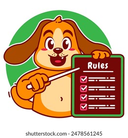 Illustration of Cute Dog Cartoon Character Holding a Checklist or list of rules