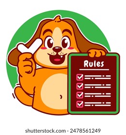 Illustration of Cute Dog Cartoon Character Holding a Checklist or list of rules