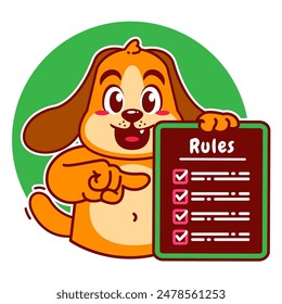 Illustration of Cute Dog Cartoon Character Holding a Checklist or list of rules