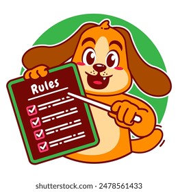 Illustration of Cute Dog Cartoon Character Holding a Checklist or list of rules