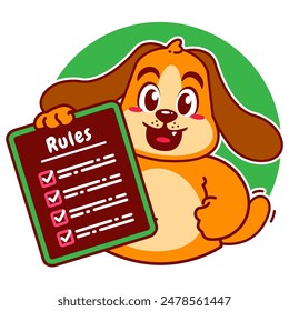 Illustration of Cute Dog Cartoon Character Holding a Checklist or list of rules