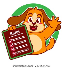 Illustration of Cute Dog Cartoon Character Holding a Checklist or list of rules