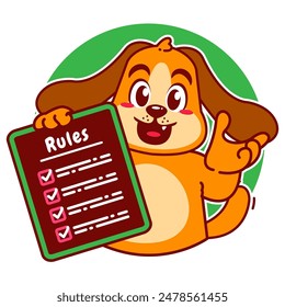 Illustration of Cute Dog Cartoon Character Holding a Checklist or list of rules