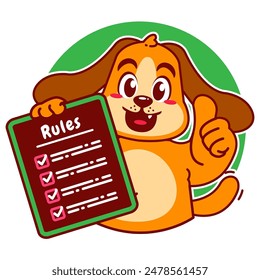 Illustration of Cute Dog Cartoon Character Holding a Checklist or list of rules