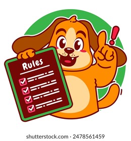 Illustration of Cute Dog Cartoon Character Holding a Checklist or list of rules