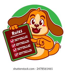 Illustration of Cute Dog Cartoon Character Holding a Checklist or list of rules