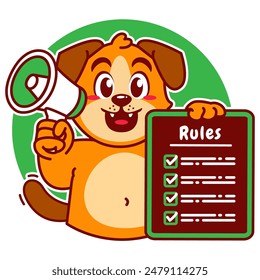 Illustration of Cute Dog Cartoon Character Holding a Checklist or list of rules