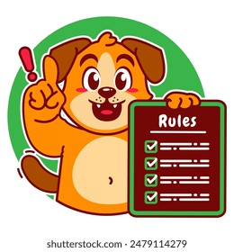 Illustration of Cute Dog Cartoon Character Holding a Checklist or list of rules