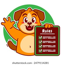 Illustration of Cute Dog Cartoon Character Holding a Checklist or list of rules