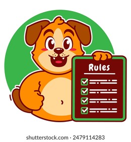 Illustration of Cute Dog Cartoon Character Holding a Checklist or list of rules