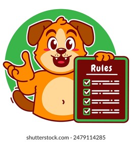 Illustration of Cute Dog Cartoon Character Holding a Checklist or list of rules