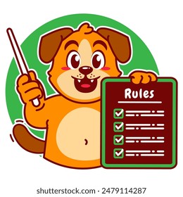 Illustration of Cute Dog Cartoon Character Holding a Checklist or list of rules