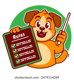 Illustration of Cute Dog Cartoon Character Holding a Checklist or list of rules