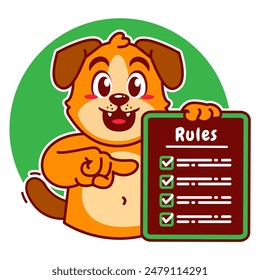 Illustration of Cute Dog Cartoon Character Holding a Checklist or list of rules