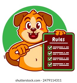 Illustration of Cute Dog Cartoon Character Holding a Checklist or list of rules