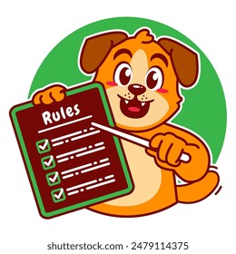 Illustration of Cute Dog Cartoon Character Holding a Checklist or list of rules