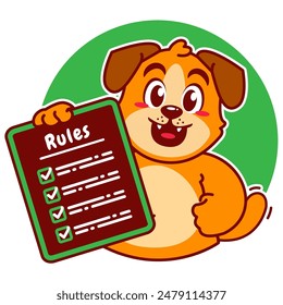 Illustration of Cute Dog Cartoon Character Holding a Checklist or list of rules