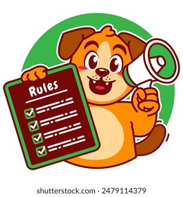 Illustration of Cute Dog Cartoon Character Holding a Checklist or list of rules