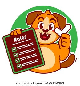 Illustration of Cute Dog Cartoon Character Holding a Checklist or list of rules