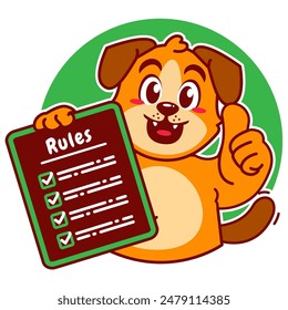 Illustration of Cute Dog Cartoon Character Holding a Checklist or list of rules