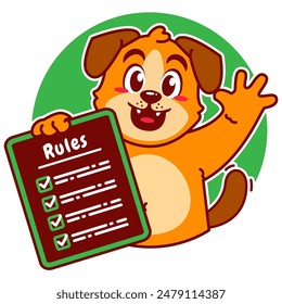 Illustration of Cute Dog Cartoon Character Holding a Checklist or list of rules